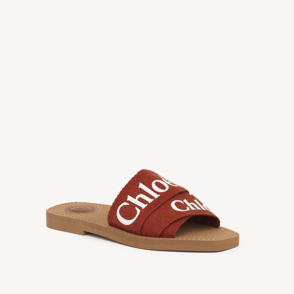 Chloe Woody Flat Mule in Terracotta Red